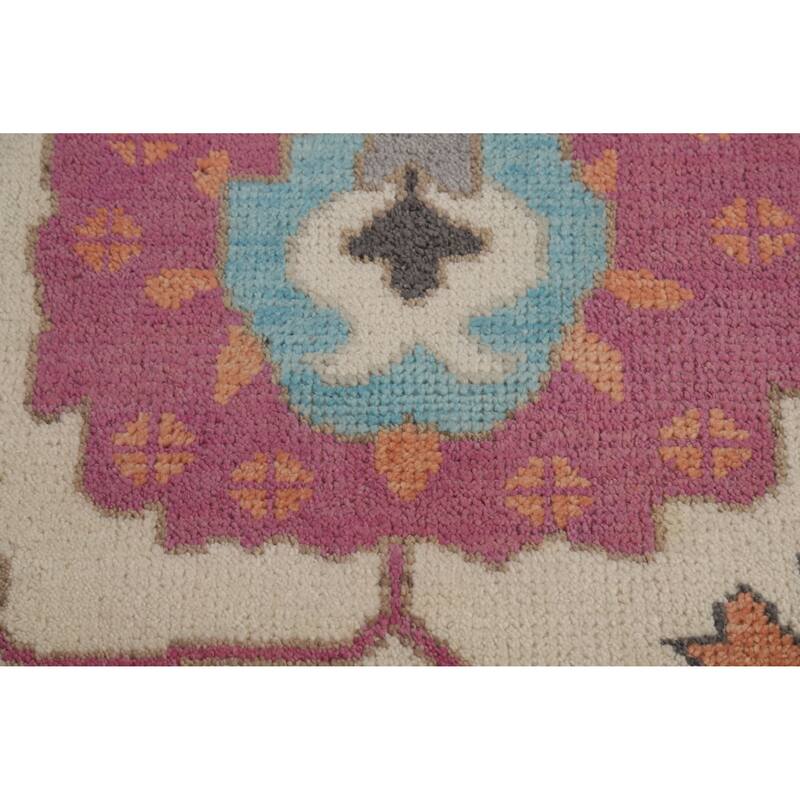 Ivory Floral Oushak Indian Area Rug Handmade Wool Carpet - 7'11" x 10'0"