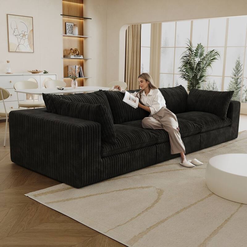 118.2" 3-Seat Corduroy Fabric Cloud Sofa with Deep Seat Couches