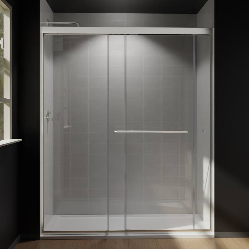 Semi-Frameless Double-sliding Shower Door with Clear Glass - 60 in.Wx72 in.H