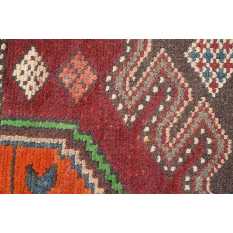 Hand Knotted Oriental 100% Wool Carpet Traditional Geometric Red Bakhtiari Runner Rug - 9' 11'' X 3' 6''