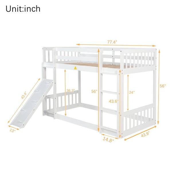 dimension image slide 1 of 2, Twin Over Twin Pinewooden Floor Bunk Bed