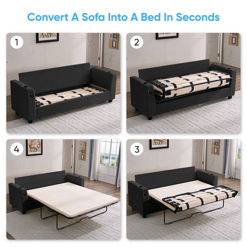 Mixoy Pull Out Loveseat Sofa,Sleeper Sofa Bed with Mattress,Cup Holder