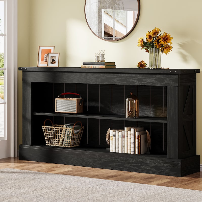 63 Inch Long Console Table with 3 Tiers Storage Shelves for Entryway - 11.81"D x 63"W x 33.3"H - Black