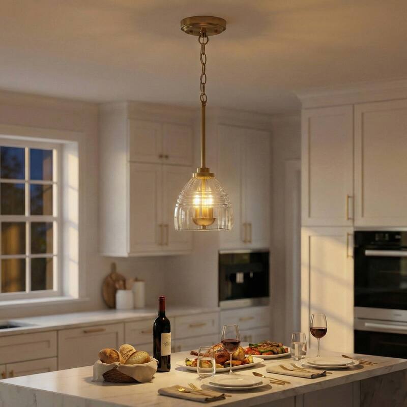 Scartex 3-Light Chain Pendant with Clear Glass Shade - Gold - Gold