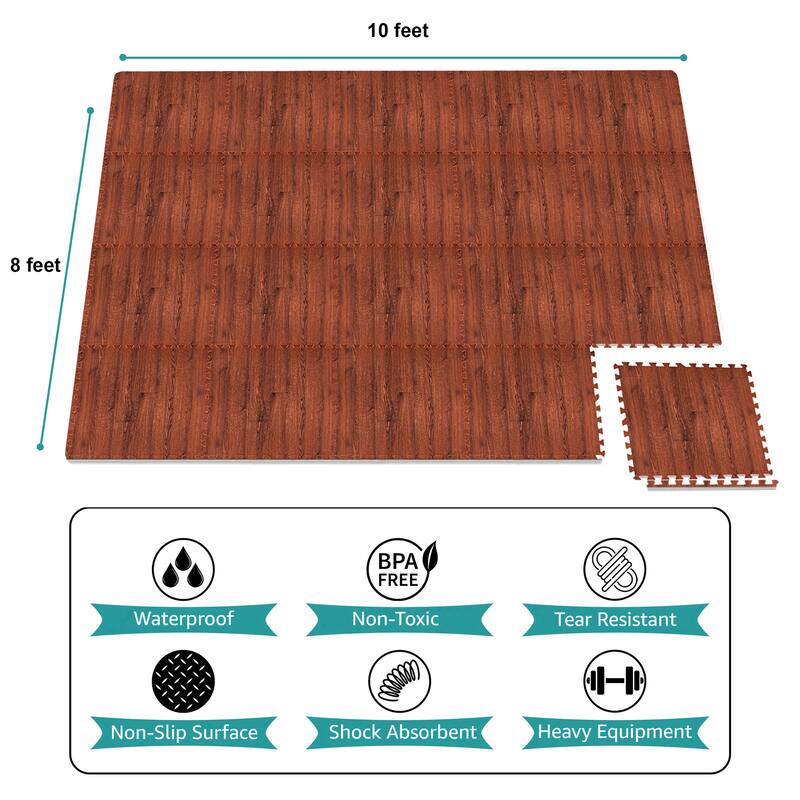 Sorbus 80 Sq. Ft. Wood Grain Floor Tiles Foam Mat EVA Interlocking Mats Tile 3/8-Inch Thick Flooring Wood Puzzle Exercise Mats