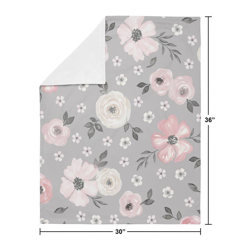 Grey Watercolor Floral Girl Baby Receiving Security Swaddle Blanket - Blush Pink Gray White Shabby Chic Rose Flower Farmhouse