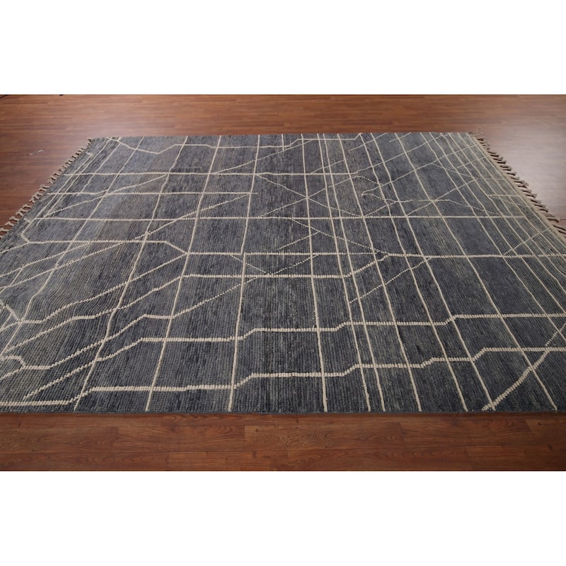 Blue Moroccan Abstract Area Rug Handmade Wool Carpet - 7'8" x 10'7"
