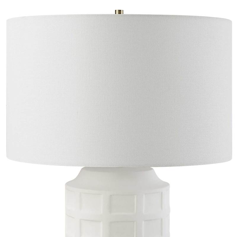 Window Pane Table Lamp with Round Drum Shade - 28" - White