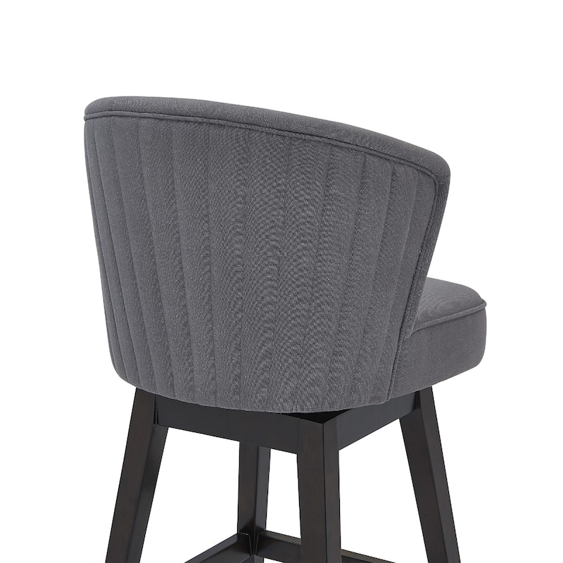 27" Grey Swivel Counter Height Bar Stool with Low Back and Upholstered Fabric Seat and Footrest - 39.5"H x 22.5"W x 23"D