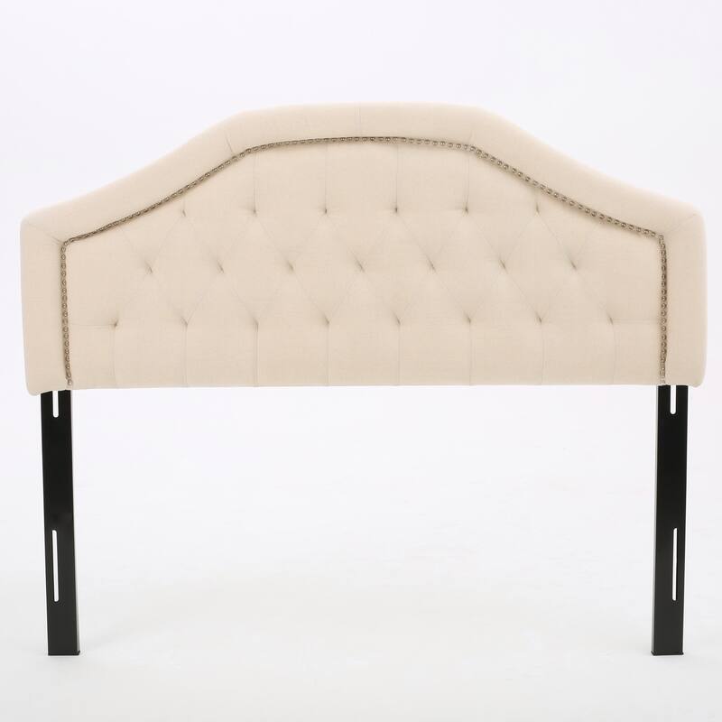 Tufted Upholstered Queen Size Headboard with Nailhead Trim and Adjustable Height