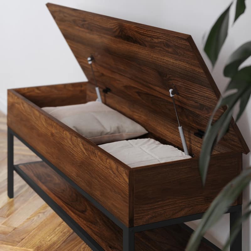 Farmhouse Entryway Bench with Hinged Lift Top and Storage