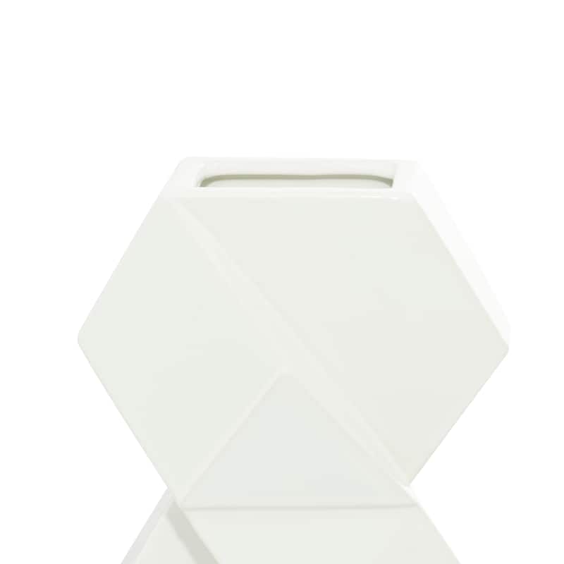 Ceramic Faceted Vase with Diamond Shapes - Set of 2 White - CosmoLiving by Cosmopolitan - 4"W x 7"L x 16"H