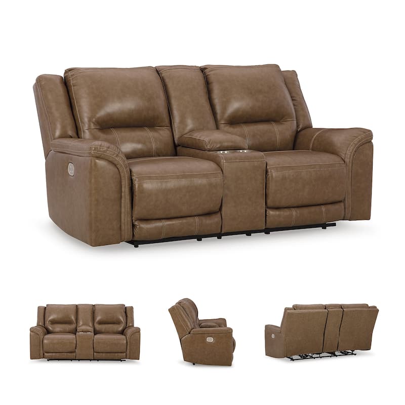 Signature Design by Ashley Trasimeno Caramel Power Reclining Loveseat with Console - 79" W x 40" D x 42" H