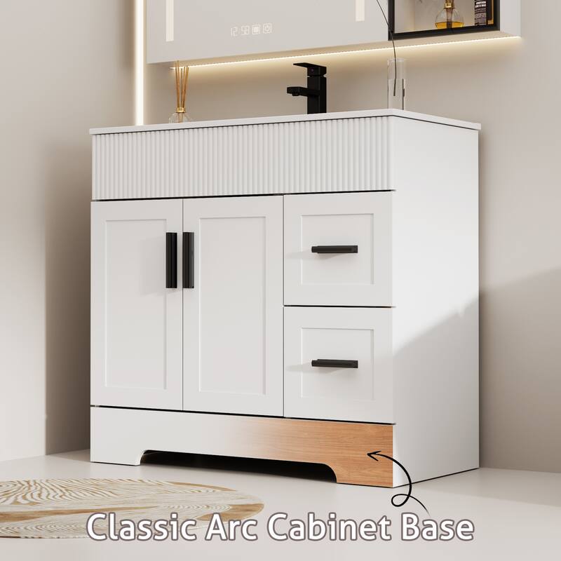 Modern 24/30/36/48" Wave-Line Bathroom Vanity Set with Sink & Faucet
