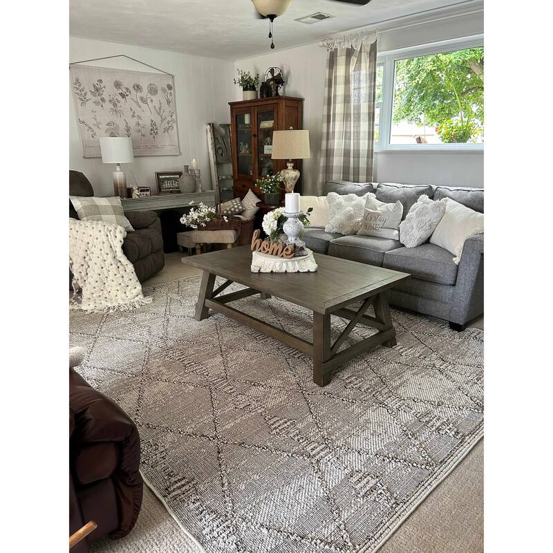 Hauteloom Butch Living Room, Bedroom Patio Outdoor Area Rug - Farmhouse - Taupe,Beige - 2' x 3'