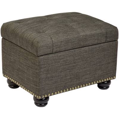 Grey 5th Ave Modern Charcoal Linen Upholstered Storage Ottoman, Gray