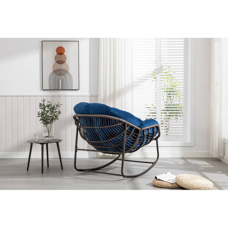 Rocker Recliner Chair Rattan Rocking Chair with Padded Cushion