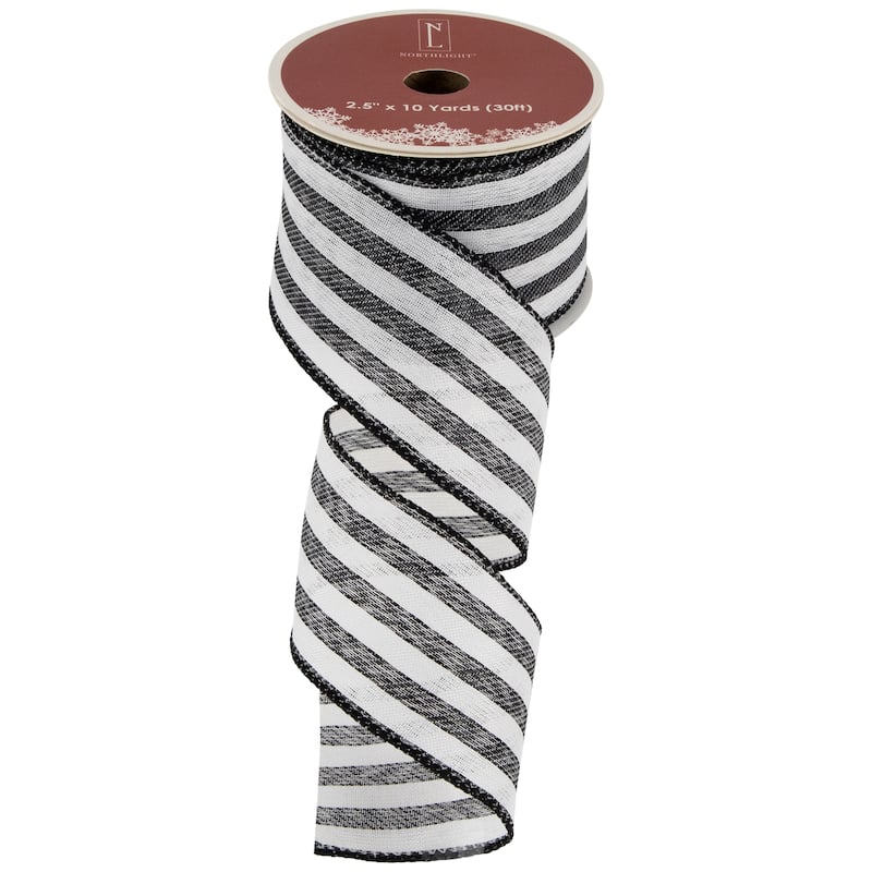 Striped Wired Craft Ribbon - 2.5" x 10 Yards - Black and White - 2.5" x 10 Yards