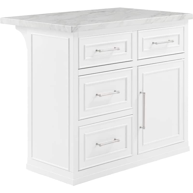 Kitchen Island with Storage & Marble Top - Rolling Cart for Dining & Prep