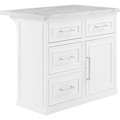 Kitchen Island with Storage & Marble Top - Rolling Cart for Dining & Prep