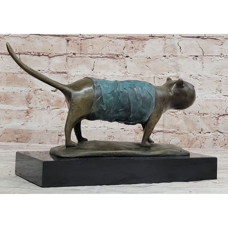 Special Patina Chubby Imitative Cat Feline By Botero Genuine Bronze Sculpture Figurine