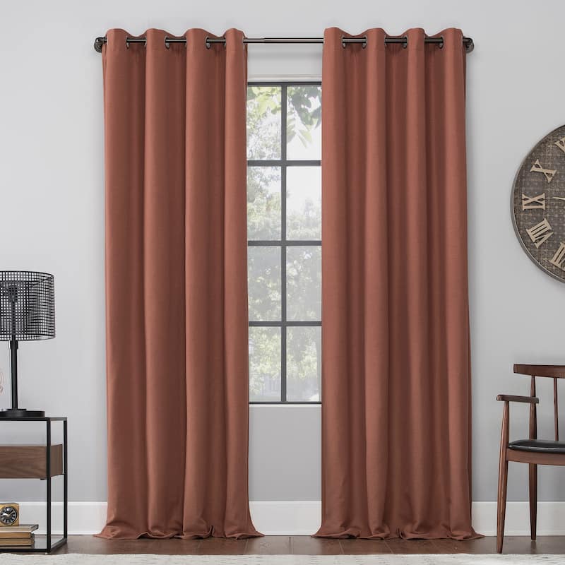 Archaeo Linen Blend Blackout Grommet Top Curtain, Single Panel