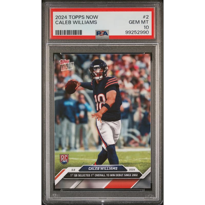Caleb Williams 2024 Topps Now Football NFL Debut Rookie Card #2 Graded PSA 10 Cert # 99252990 - 8' x 11'