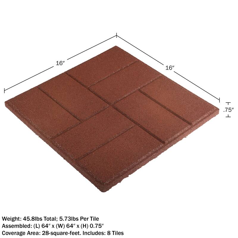 Pure Garden Rubber Deck Tiles 8-Pack - 28SQFT Outdoor Flooring Pavers