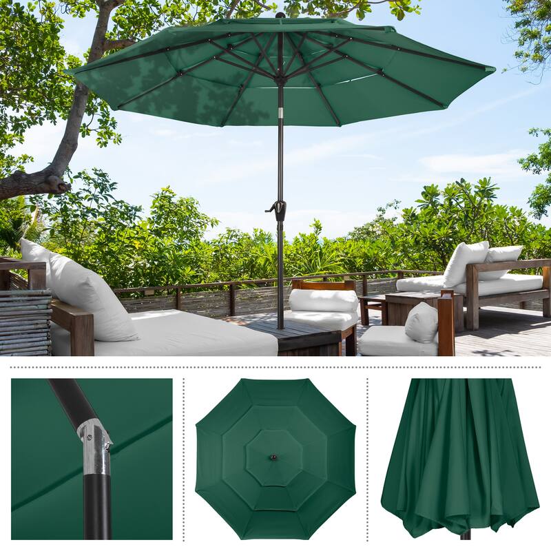 10 ft Patio Umbrella, 3-Tiered Sunshade with Push Button Tilt and Easy-Open Crank, Outdoor Umbrella for Deck, Yard