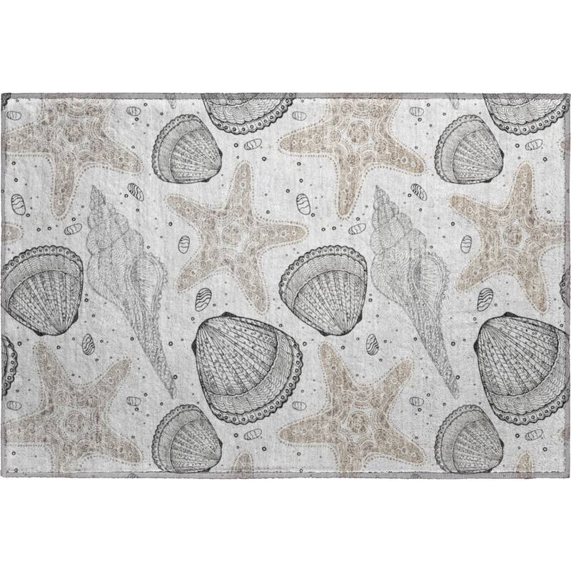 Premium Washable Super Soft Starfish Seashells Coastal Mayfield Rug