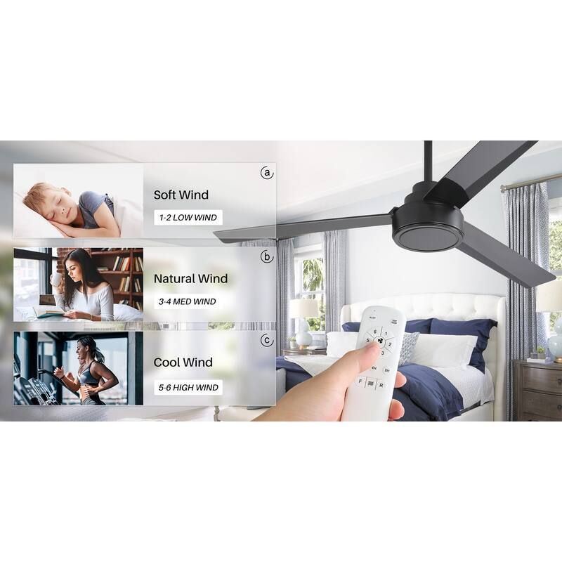 52 inch Modern Ceiling Fan With Remote Control(No Light),6 WInd Speed,Reversible Airflow
