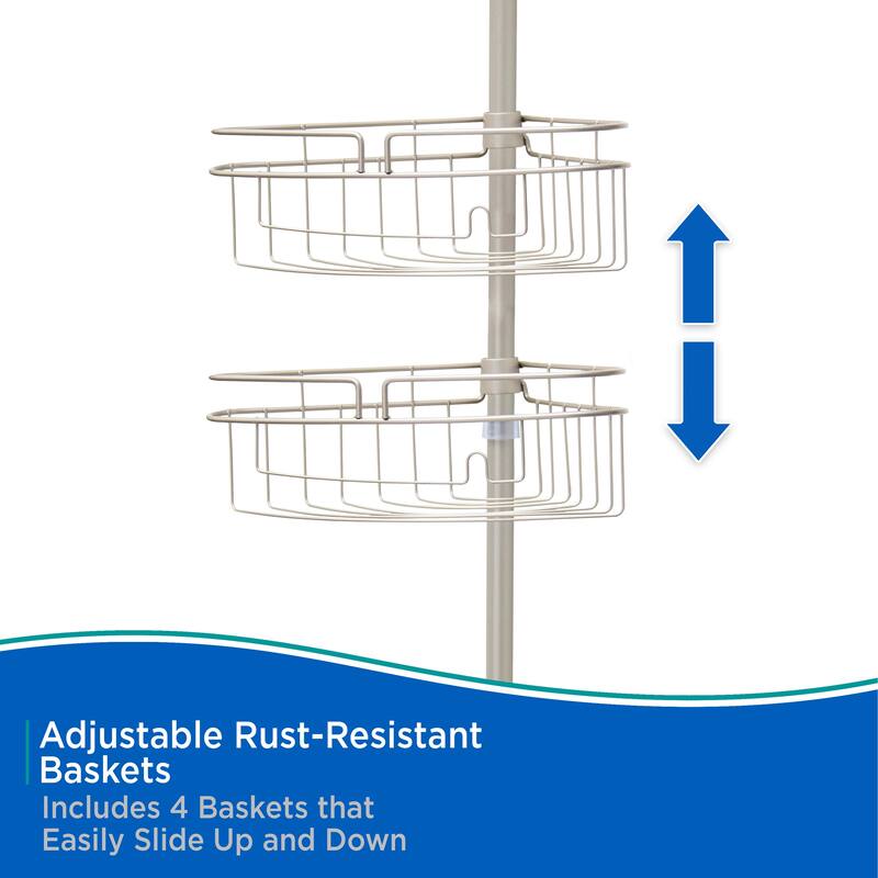 Kenney 4-Tier Spring Tension Adjustable Shower Corner Pole Caddy