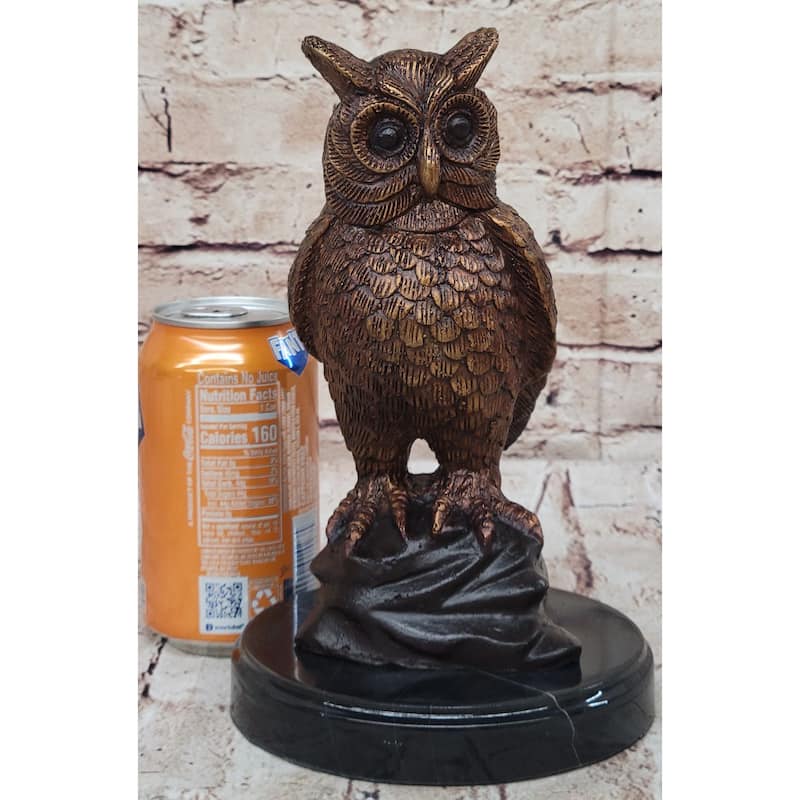 Hot Cast Bronze Metal Miniature Owl Bird Signed Numbered Art Sculpture On Marble Base