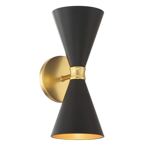 slide 2 of 9, Kovacs P1827 Conic 2 Light 13" Tall Up / Downlight Wall Sconce with Coal / Honey Gold