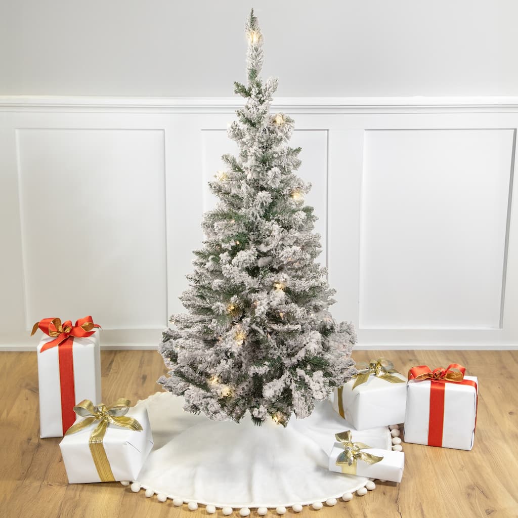 4' Pre-Lit Flocked Pine Slim Artificial Christmas Tree, Clear Lights - 4 Foot