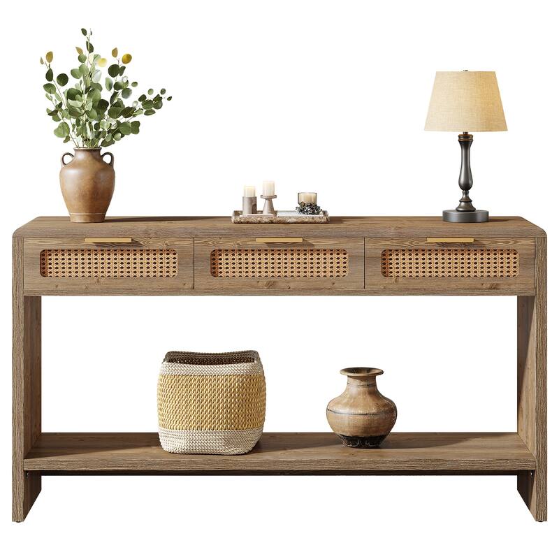 2-tier Entryway Table with Drawers, Console Sofa Table for Living Room - 13.78" D x 55.12" W x 32.68" H