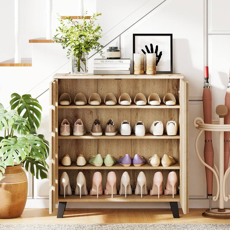 Gymax 4-Tier Shoe Cabinet w/Louvered Door & Removable Shelves for