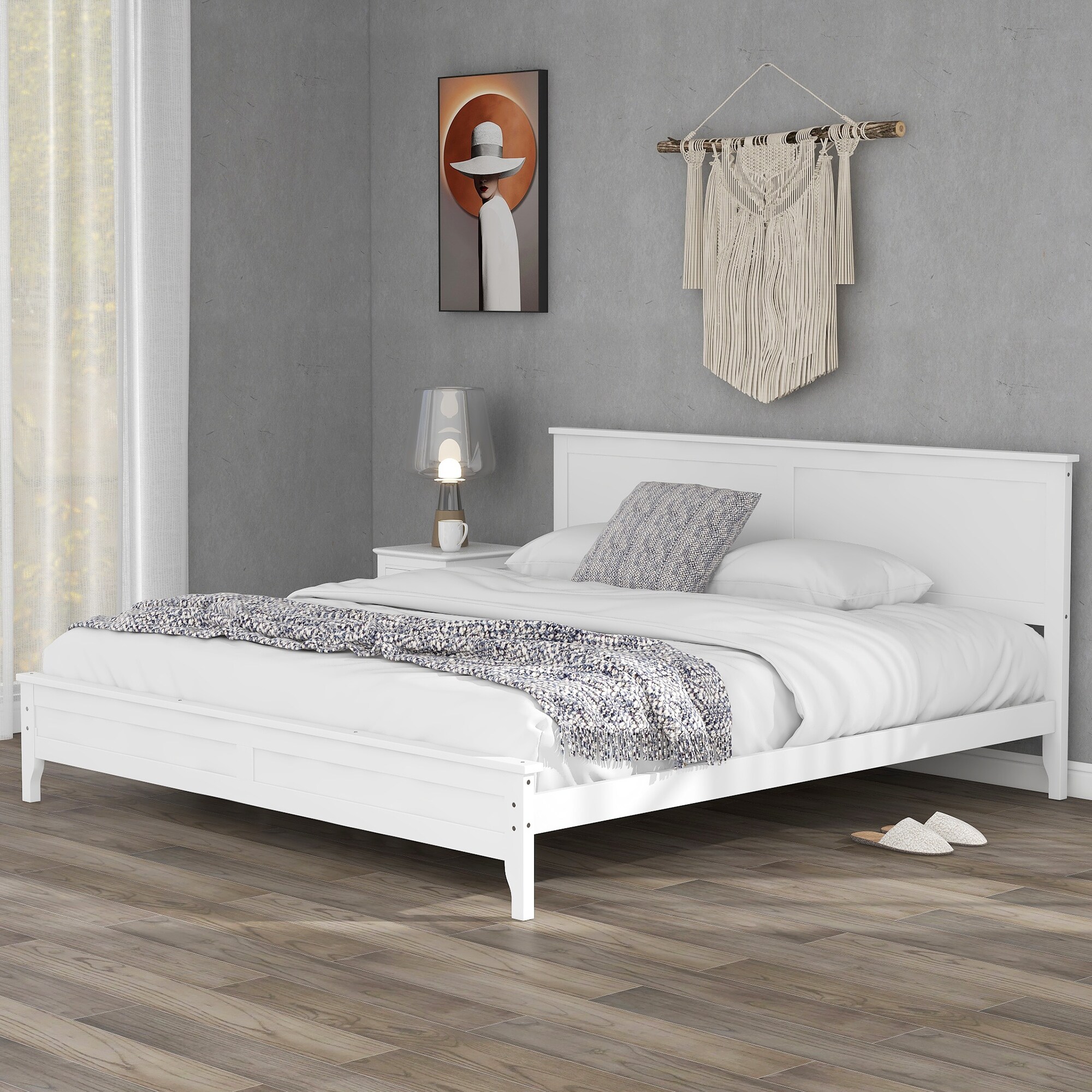 Modern White Solid Wood King Platform Bed Solid Wood Bed On Sale