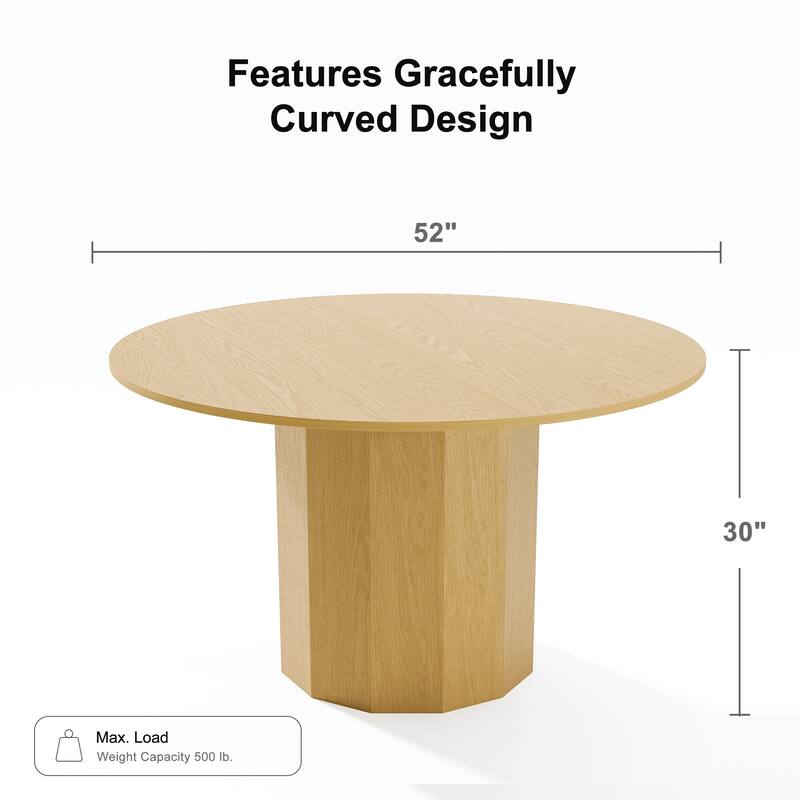 Solid Wood Round Dining Table Kitchen Table for 4-6 with Tabletop and Cylindrical Base for Living/Dining Room Coffee Office