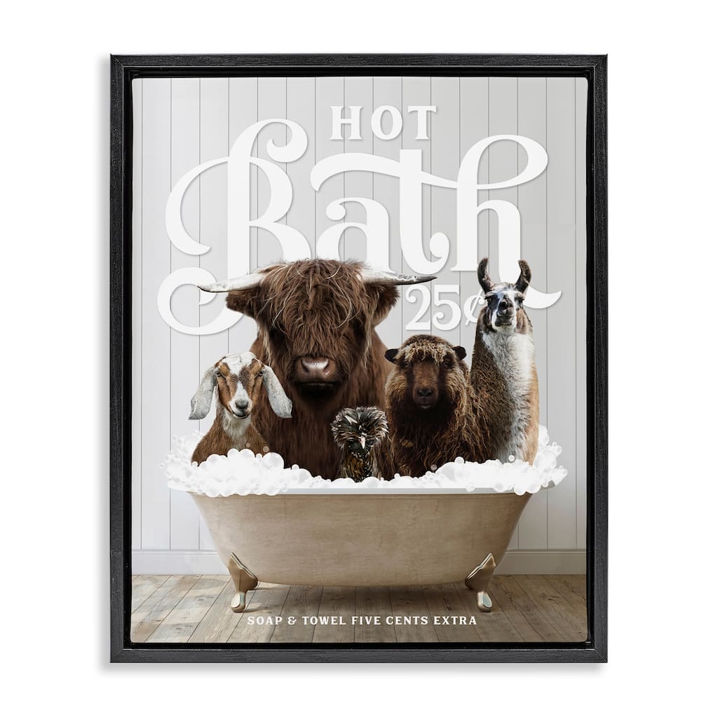 Stupell Farm Animals in Bath Framed Floater Canvas Wall Art Design by Lettered and Lined