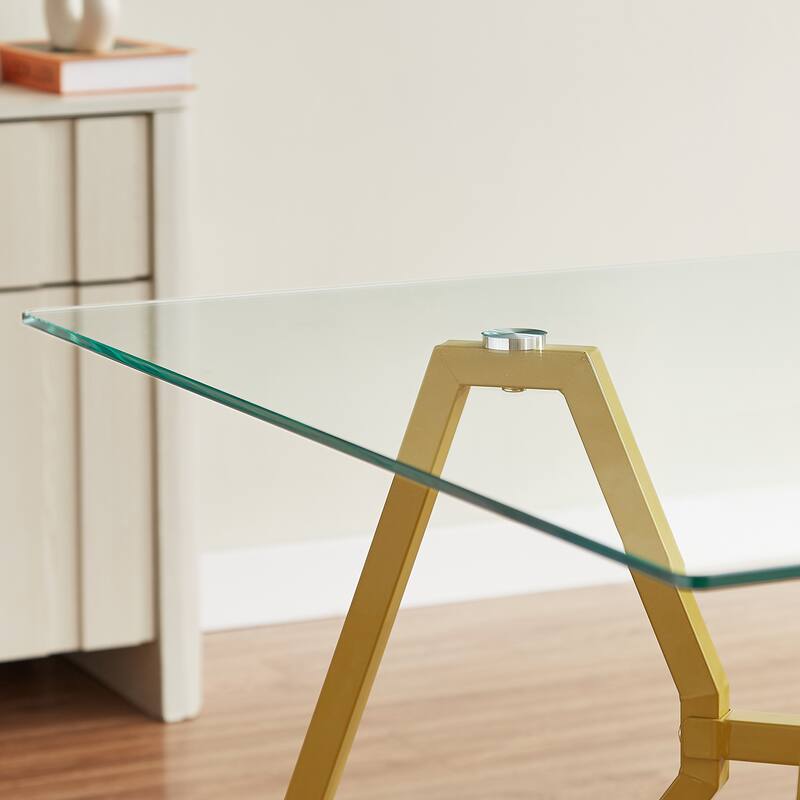 35.4-Inch Square Tempered Glass Dining Table - For 2-4 People, Space-Saving Small Kitchen Dining Table - Gold