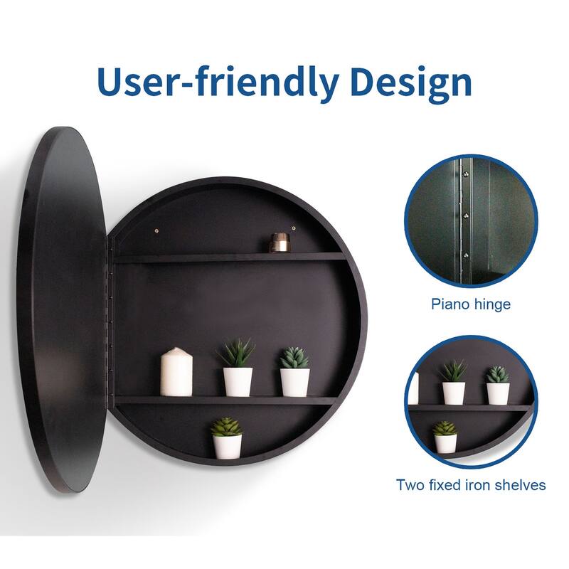 24X24 Inch Black Metal Framed Wall Mount Bathroom Medicine Cabinet With Mirror - Black and Silver