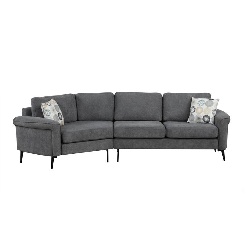 111" Chenille Curved 3-Seater Sofa with Removable Patterned Pillows