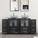 preview thumbnail 70 of 146, 72" Bathroom Vanity Set Glass Ceramic Vessel Sink Side Cabinet Combo Black - Glass clear round sink