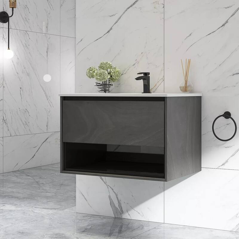 24"/30"/32"/36" Floating Bathroom Vanity Set with Ceramic Sink