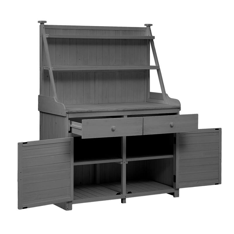Roomfitters 65" Garden Potting Bench Table, Fir Wood Workstation with Storage Shelf and Cabinet
