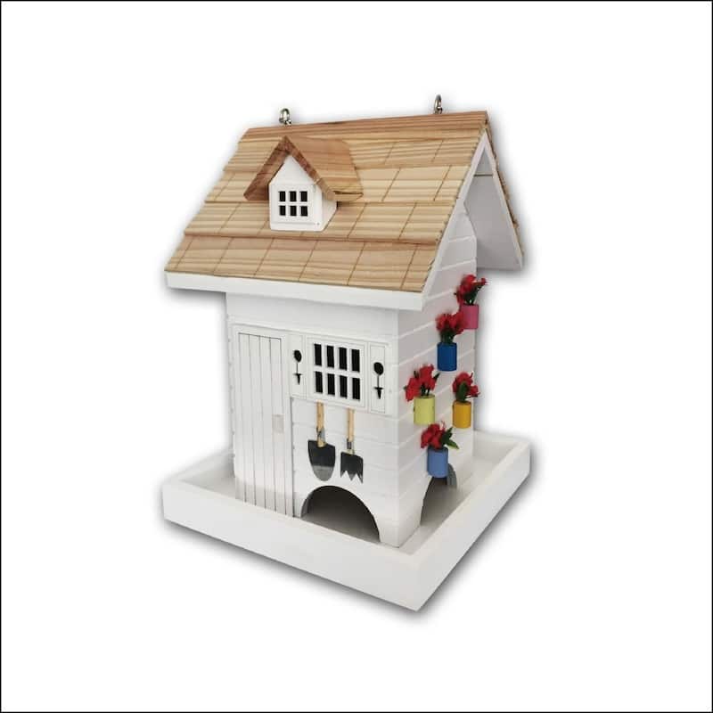 Home Bazaar 8" x 6" x 7.5" Potting Shed Bird Feeder - White - 7.5"x8"x6"