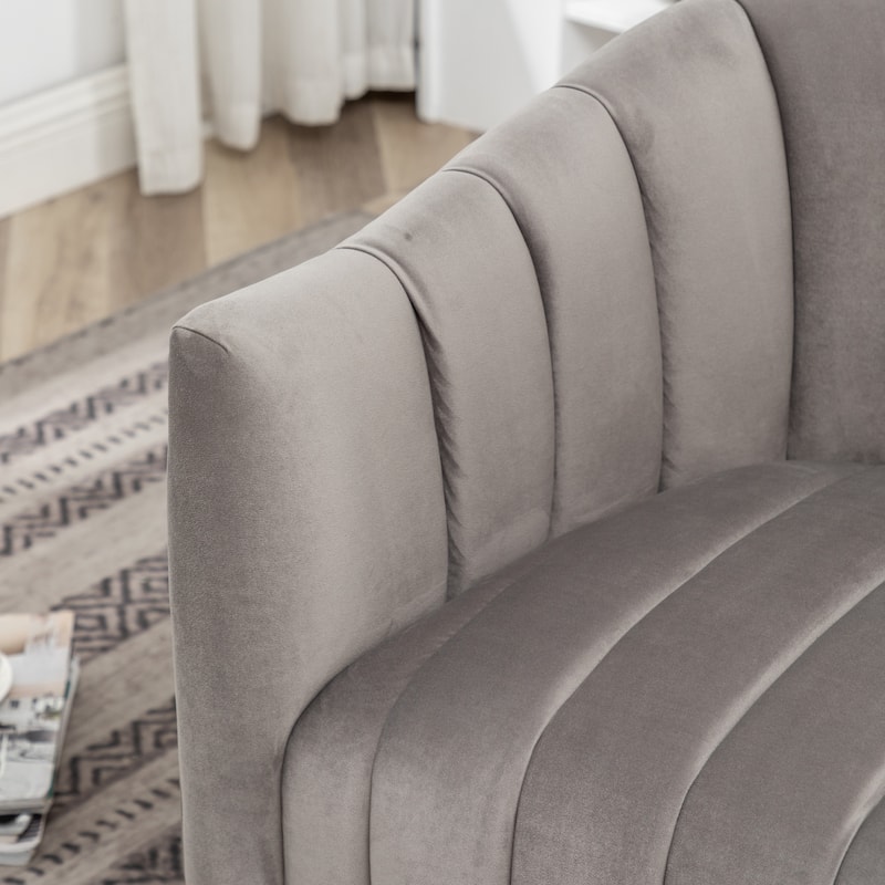SEYNAR Modern Glam Velvet Upholstered Round Swivel Accent Arm Barrel Chair for Living Room