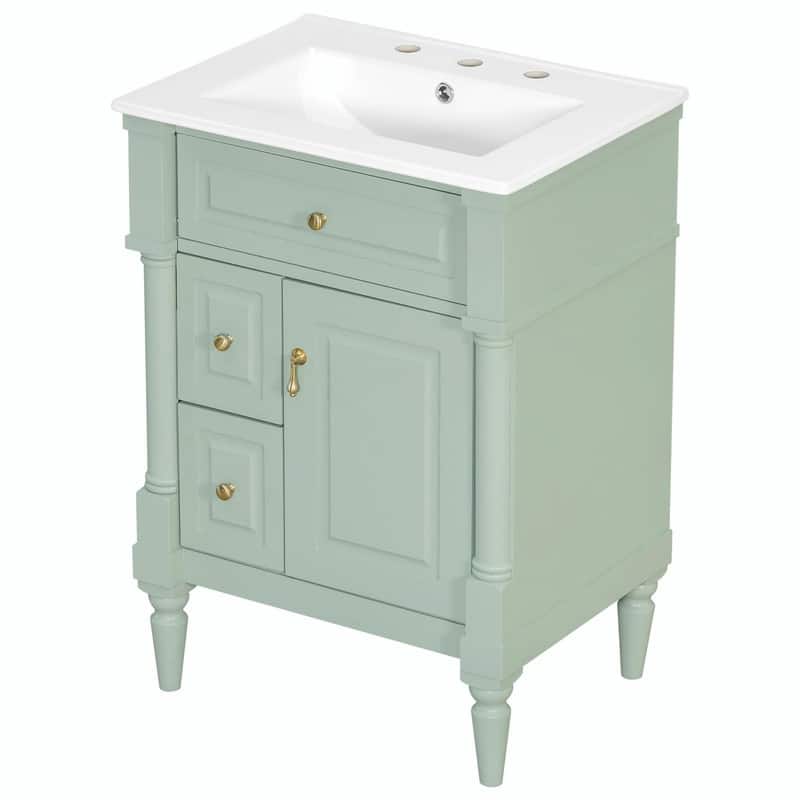 36" Bathroom Vanity with Sink, Freestanding Bathroom Cabinet with Ceramic Basin, Flip Drawer