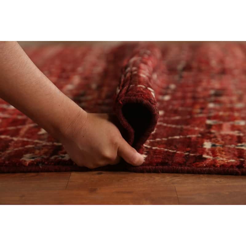 Trellis Moroccan Oriental Area Rug Hand-Knotted Red Wool Carpet - 6'10" x 9'6"
